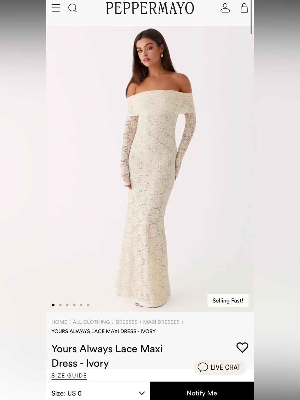 Peppermayo Yours Always Lace Maxi Dress - Ivory
